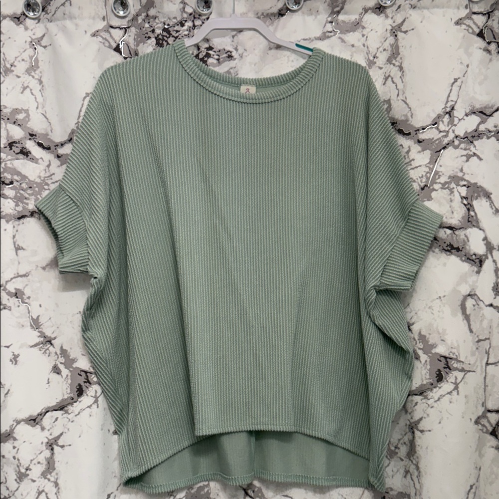Sage Green Ribbed Women's Short Sleeve Top